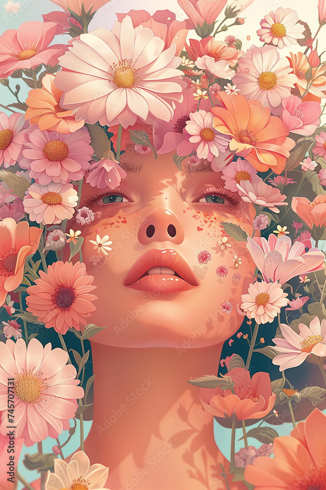 illustration of a woman's head in flowers
illustration of a woman's head in flowers
