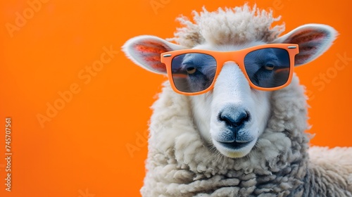 Cooles Schaf mit Sonnenbrille, Hintergrund orange