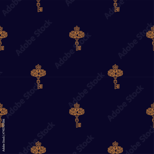 Seamless pattern Magic golden key with ornament Hand draw boho fantasy art for textile or t-shirt