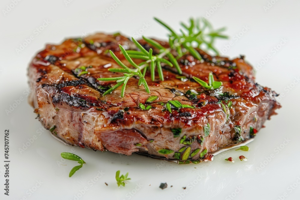 Perfectly Grilled Gourmet Steak Garnished with Fresh Rosemary - Generative AI