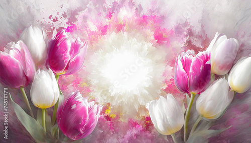 Tapeta białe i rózowe tulipany
