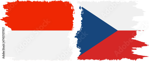 Czech and Indonesia grunge flags connection vector