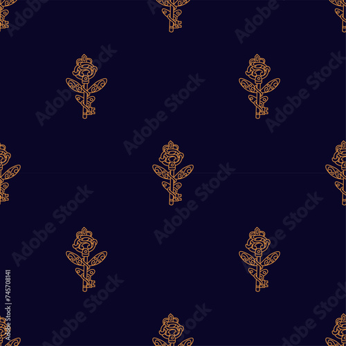 Seamless pattern Magic golden key with wingsHand draw boho fantasy art for textile or t-shirt