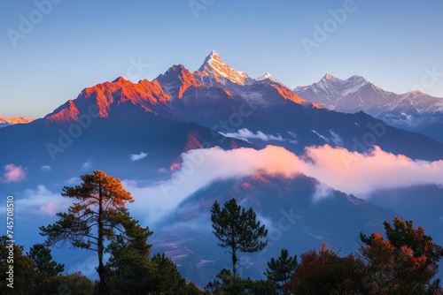 Experience the serene beauty of a morning mountain bathed in soft light