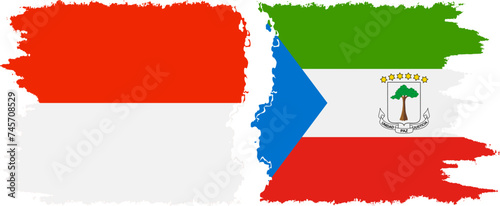 Equatorial Guinea and Indonesia grunge flags connection vector
