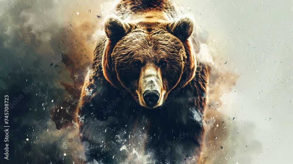 an illustrative logo with a grizzly bear - obrazy, fototapety, plakaty 