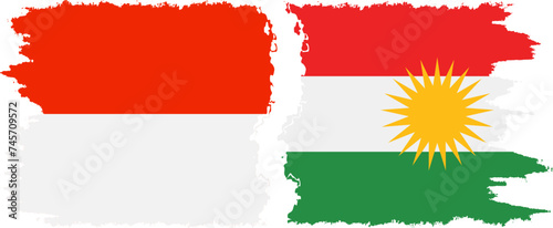 Kurdistan and Indonesia grunge flags connection vector photo