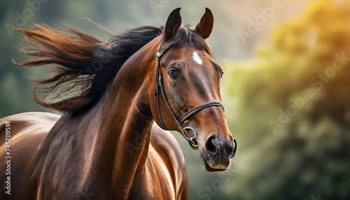 Beauty portrait of brown horse. Domestic animal. © hardvicore
