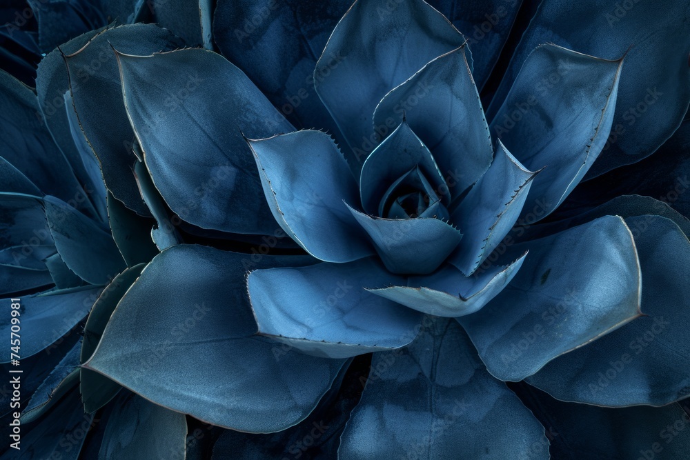 Experience the abstract beauty of a dark blue-toned agave cactus creating a unique natural pattern background Experience the abstract beauty of a dark blue-toned agave cactus creating a unique natural pattern background