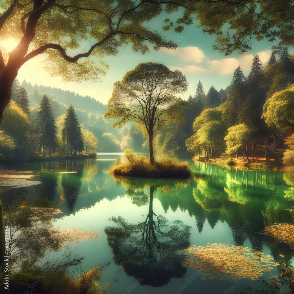 lake in the forest. water, lake, river, landscape, nature, tree, autumn ...