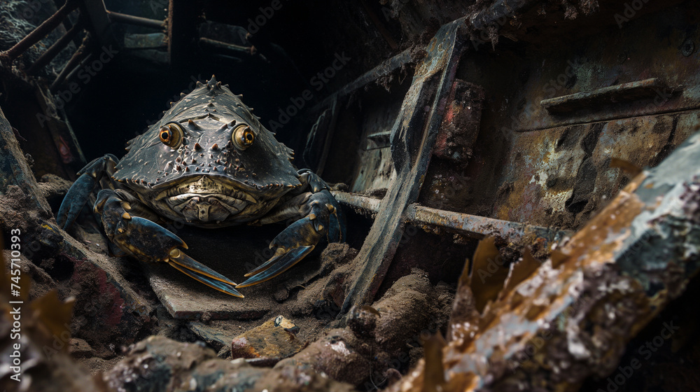 Deep-Sea Creature Among Sunken Ship Debris Deep-Sea Creature Among Sunken Ship Debris