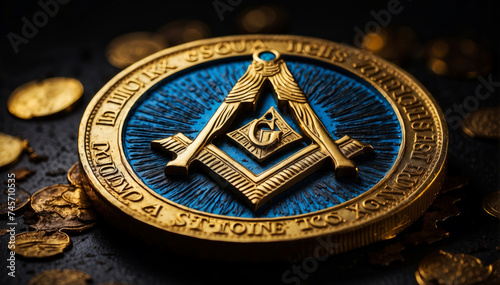 A gold coin with the Freemasons logo on it