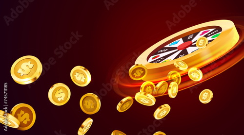 Wheel of luck or fortune. Colorful gambling wheel. Online casino. Banner for internet casino. Big win concept.
