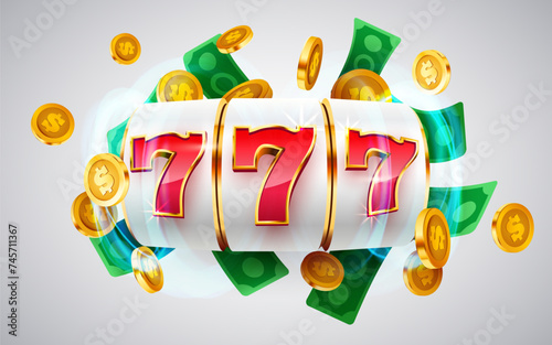 Golden slot machine wins the jackpot. 777 Big win concept. Casino jackpot.