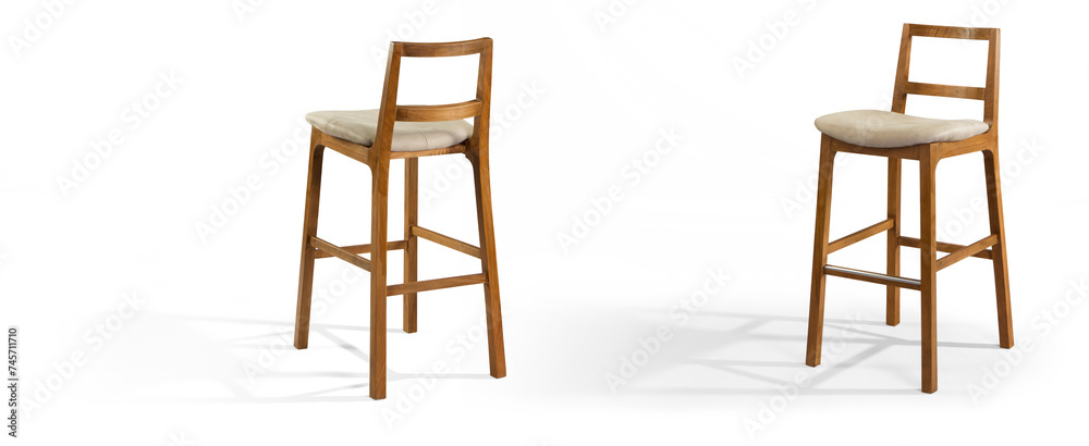 bar chair in different angles . isolated on white background . wooden bar chair in different angles . isolated on white background . wooden