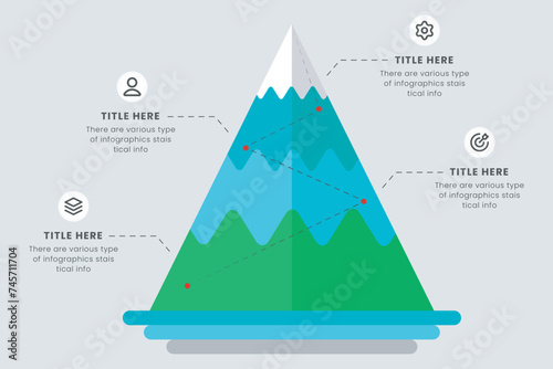 4 Steps to success mountain infographic design, Route to the top of mountain, Concept of Goal, Mission, Business mountain vector illustration,