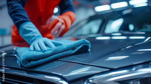 a man wipes a car with a rag close-up photo