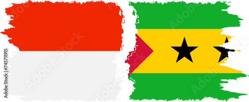Sao Tome and Principe and Indonesia grunge flags connection vector
