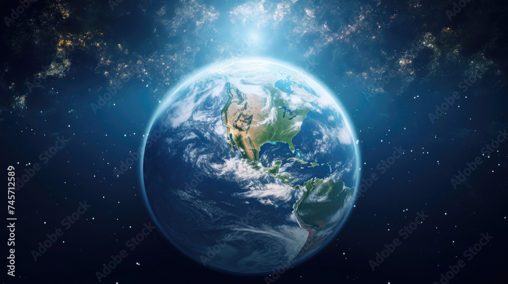 Obraz premium Earth Seen From Space Amongst Stars