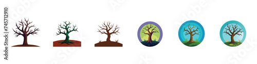 trees with roots, Tree icon. Black silhouette. Dead tree Dead tree icon, dry tree icon vector set, spooky autumn bark, dry naked branch, Nature and plant concept represented by dry tree icon.