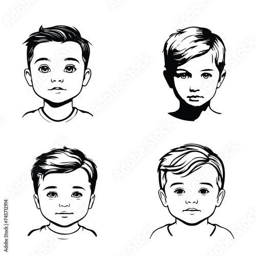 A set of baby boy face art portrait line art illustration