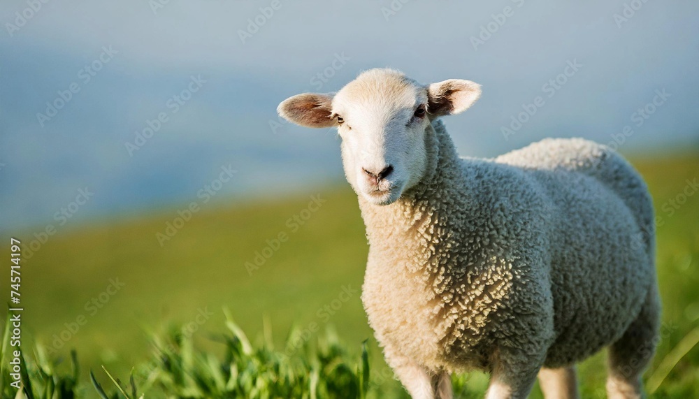 White fluffy sheep looking at camera. Young domestic animal. White fluffy sheep looking at camera. Young domestic animal.