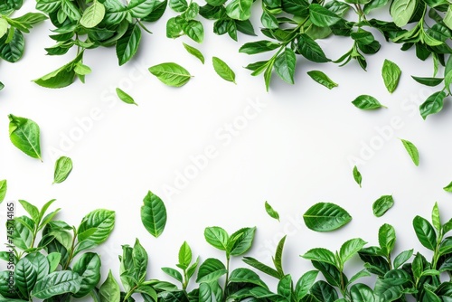Green Leaves on White Background. Generative AI