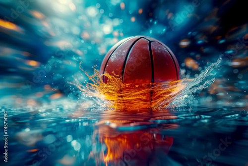 Basketball Ball in Water With Splash. Generative AI © Uliana
