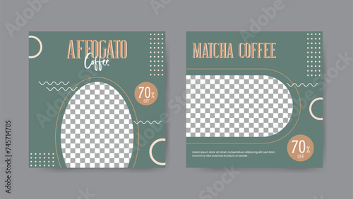 Collection of minimalist geometric coffee shop social media post templates. Square banner design background.