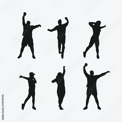 Vector set silhouettes of shot put thrower, athletes. sports, athletics, competition theme. Isolated on white background.