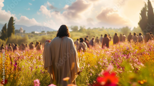 Jesus Christ travels through the fields of Jerusalem photo