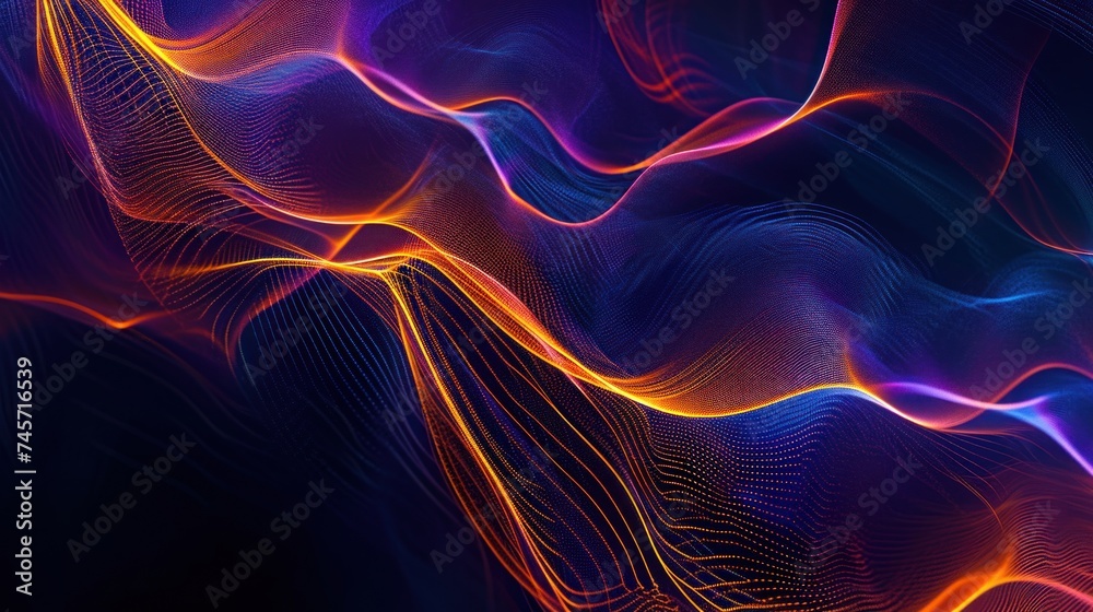 Fototapeta premium abstract background with waves of lines, Waves of dots and lines. Abstract background. Network connection structure.