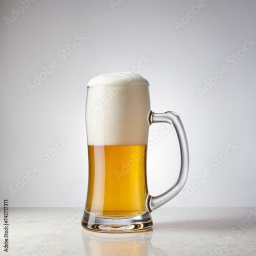 Glass mug of cold beer with foam