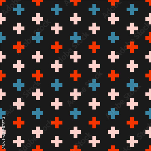 Seamless pattern with colorful plus symbols