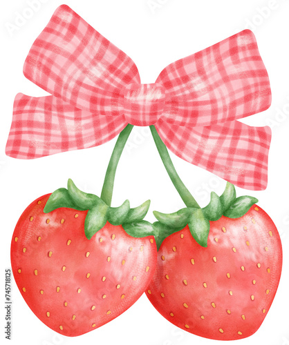 Coquette Strawberry Watercolor Pink Ribbon