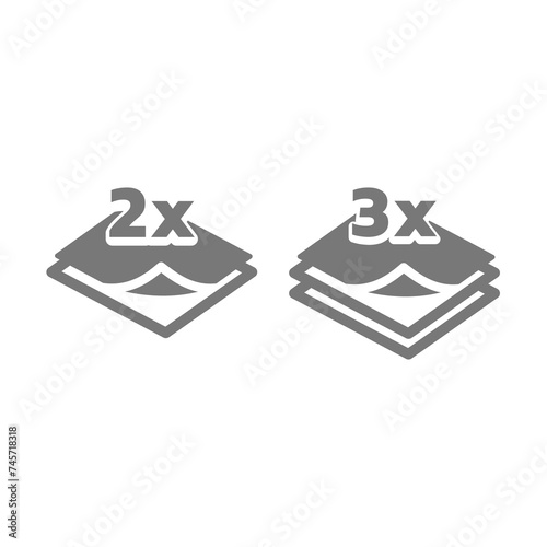Two and three layers vector icon set. Layer material or paper symbol.