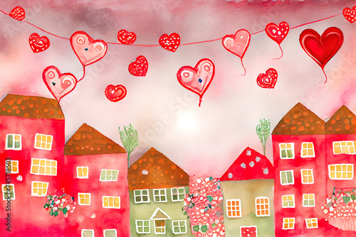 Valentine day watercolor background. AI generated photo