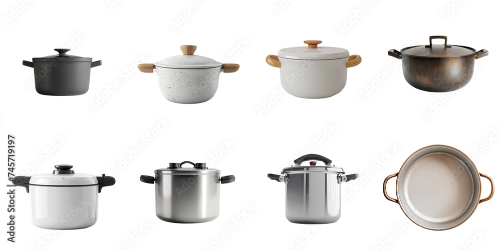 Pot set collection in 3d png transparent using for presentation. Pot set collection in 3d png transparent using for presentation.