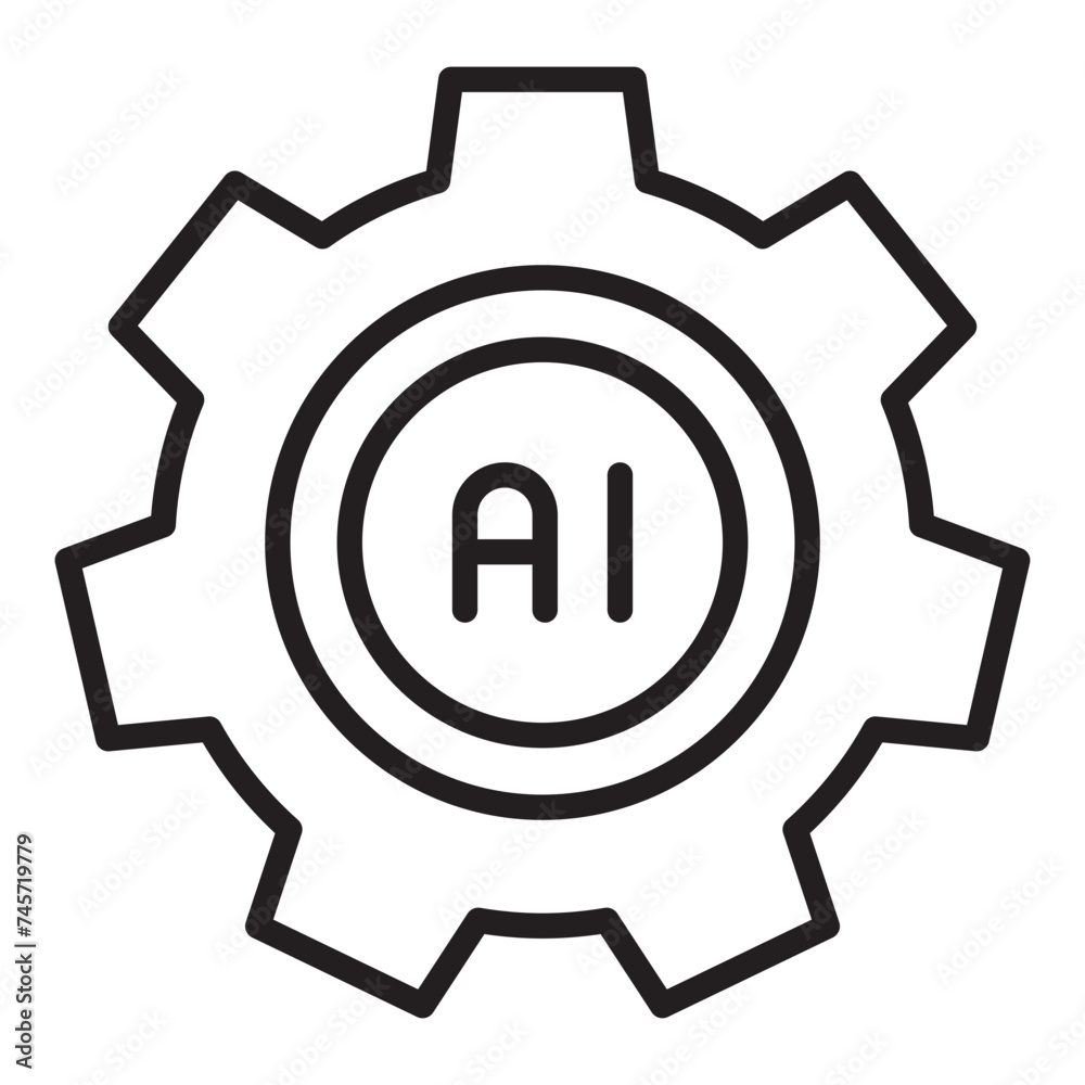 Gear with ai artificial intelligence icon. Gear with ai artificial intelligence icon.