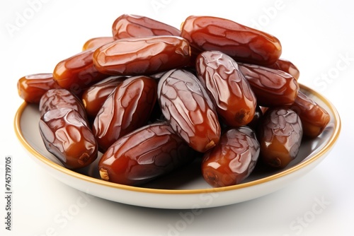 A shot of dates in plate isolated on white background Generative AI