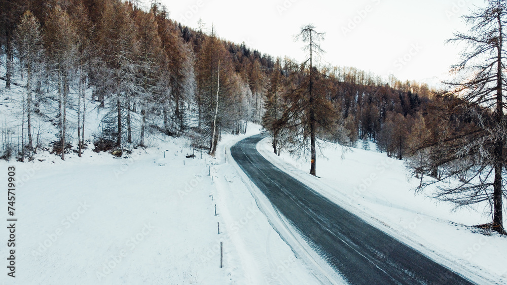 Winding mountain road in winter.