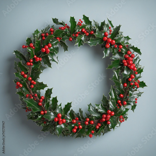 Christmas wreath made of holly berries  3d colorful Christmas wreath