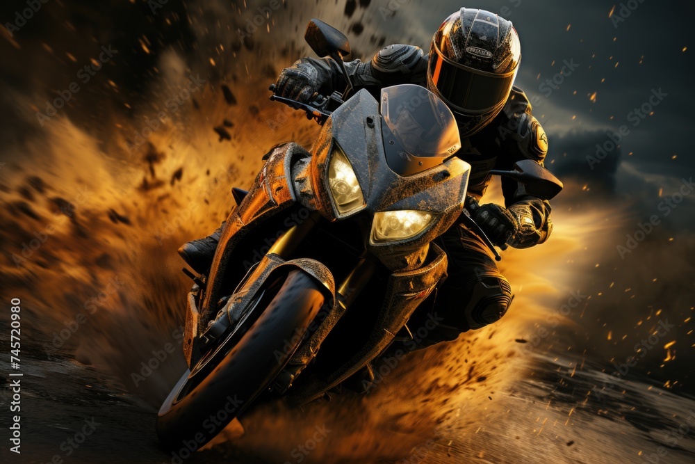 A thrilling high speed motorcycle chase wallpaper Generative AI