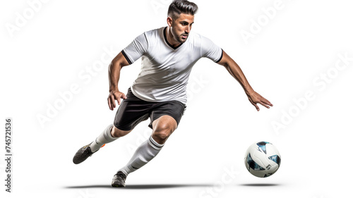professional male football player athlete training isolated on white background