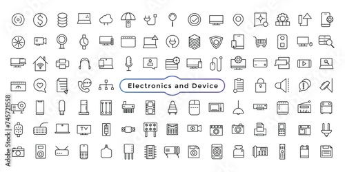 Device and technology line icon set. Electronic devices and gadgets outline icons collection for web and mobile app.