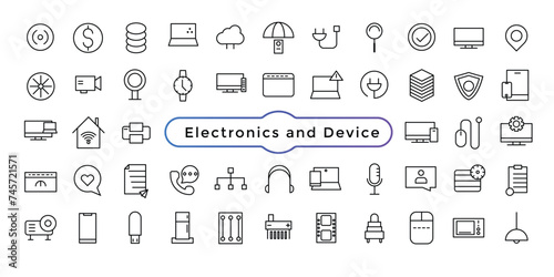 Device and technology line icon set. Electronic devices and gadgets outline icons collection for web and mobile app.