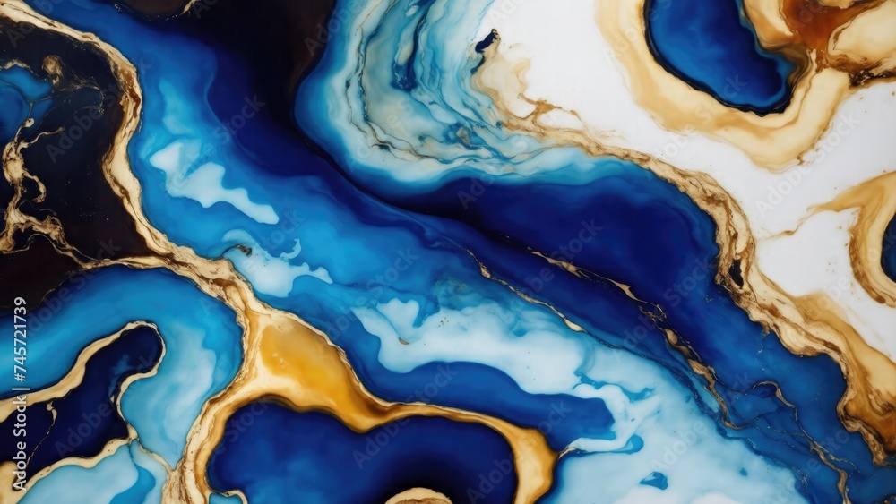 luxury Brown, Gold and Blue abstract fluid art painting in alcohol ink technique Background luxury Brown, Gold and Blue abstract fluid art painting in alcohol ink technique Background