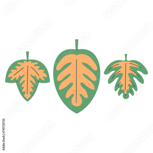 Artificial green leaves vector cartoon illustration isolated on a white background.