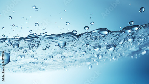 water splashes and drops on light blue background