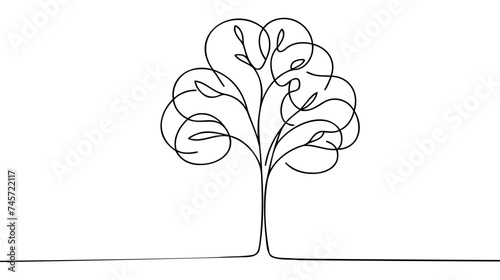 Continuous one line drawing of tree on white background. Vector illustration